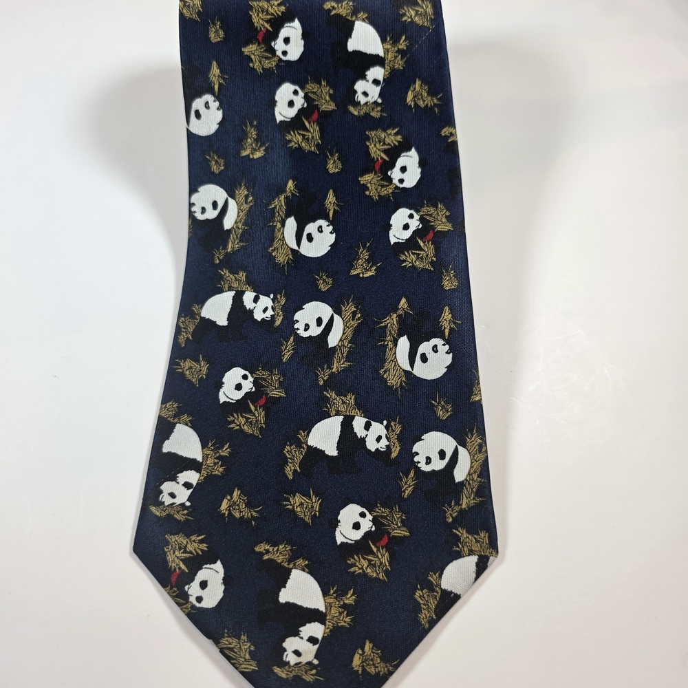 Navy Panda Pattern Tie Rene Chagal - Picture 4 of 7